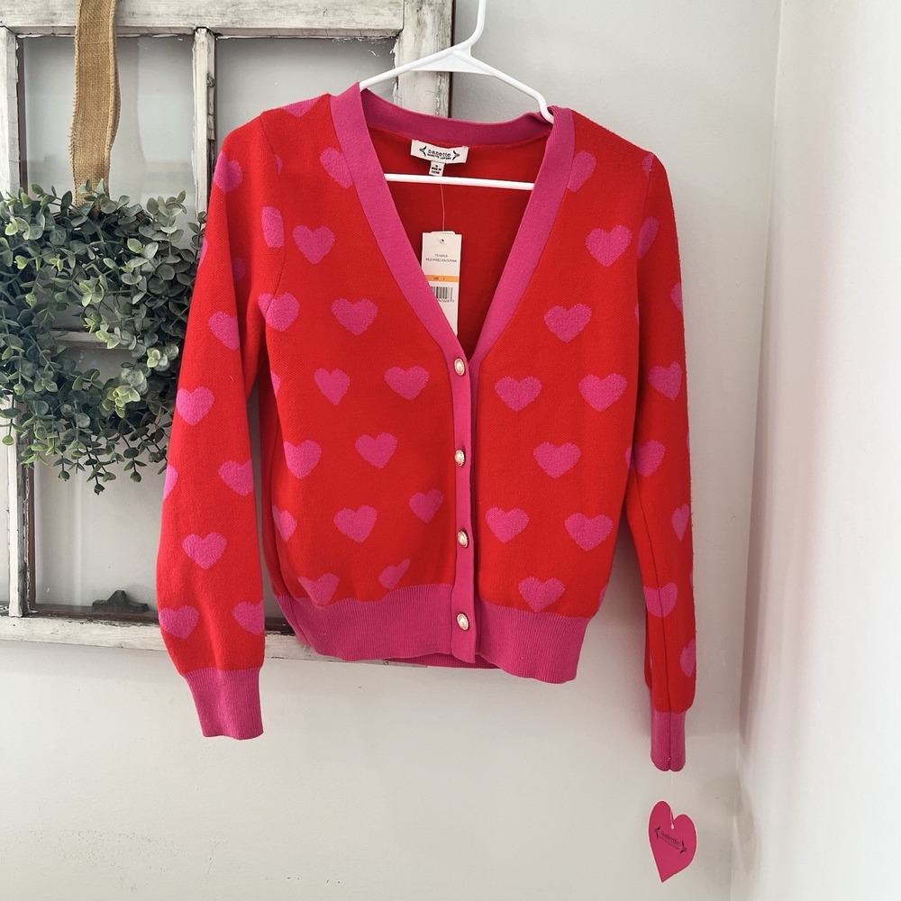 NWT Nanette Lepore heart-patterned cardigan sweater heart‎ Buttons Size S